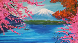 Lukisan pemandangan gunung fuji ditemani dengan pohon bunga sakura yang indah. Melukis Gunung Fuji Menggunakan Cat Air Youtube