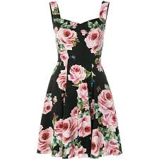 Dolce Gabbana Rose Print Flared Dress 2 404 Liked On Polyvore Featuring Dresses Black Floral Dr Silk Print Dress Necklines For Dresses Vintage Dresses