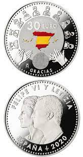 En el reverso ,en la parte central, el emblema de la legión española se reproduce en color. Moneda De 30 Euros Emitida Por La Real Casa De La Moneda En Honor A Los Heroes De La Lucha Contra El Coronavirus