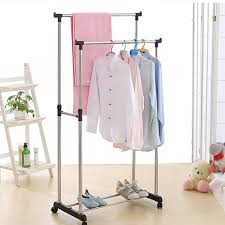 Product title clothes rack on wheels, double rail clothes garment. Ikayaa Metal Adjustable Double Rail Clothes Garment Rack