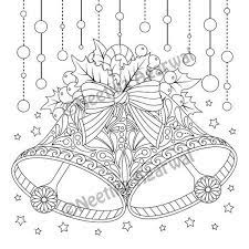 Christmas Bells Adult Coloring Page Christmas Coloring Page Printable Coloring Page Digital Kolorowanki Rysunki Grafika