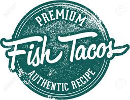 Romaine lettuce, cucumber, radish, red onions, corn, cheese, tomato, avocado slices with dressing on the side and choice of meat. Premium Fish Tacos Menu Stamp Royalty Free Cliparts Vectors And Stock Illustration Image 59027407