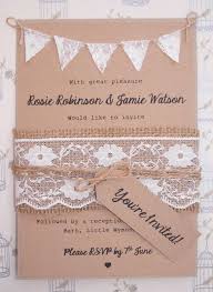 Lace Rustic Wedding Invitation Lace Bunting On Kraft Card With Burlap And Lace Band Summer Fete Country Wedding Partecipazioni Inviti Menu Libretti Messa C Lace Wedding Invitations Wedding