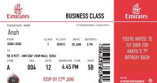 Emirates Airlines Birthday Invite Boarding Pass Emirates Airline Travel Party Emirates First Class