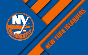 Initials ny in white in a blue circle with a map of long island below in orange. Download Wallpapers New York Islanders 4k Material Design Logo Nhl Blue Orange Abstraction Lines American Hockey Club Brooklyn Ny Usa National Hockey New York Islanders American Hockey Material Design