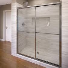 Basco Deluxe 54 In X 71 1 2 In Framed Sliding Shower Door In Silver 7150 54cl The Home Depot Shower Doors Bypass Sliding Shower Doors Chrome Shower Door