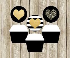 Black And Gold Cupcake Toppers Black White And Gold Cupcake Toppers Printable Cupcake Etsy Gold Baby Showers Gold Cupcakes Cupcake Toppers Printable