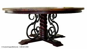 Our vintage series indoor table bases are available in dining and bar. Copper Top Round Table Top Wood Forged Iron Pedestal Mia Table Base 65