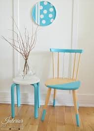 Aqua Beechwood Color Blocked Chairs With Painted Ikea Bentwood Stool The Interior Frugalista Wooden Chair Makeover Painted Wood Chairs Painted Chairs
