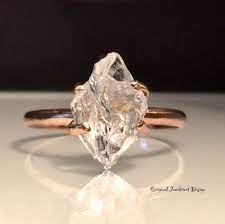 Raw Rose Gold Herkimer Diamond Ring Gorgeous Rough Uncut Etsy Healing Crystal Ring Crystal Rings Unique Rings
