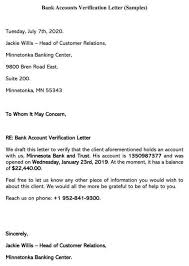 Sample bank letter form and cover letter: Bank Account Verification Letter Samples Templates