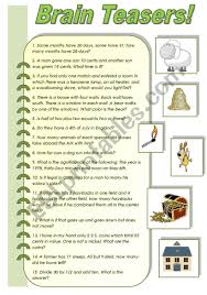 You can also discover new ideas to solve the logical reasoning puzzles are commonly asked in a number of competitive exams. Brain Teasers A Collection Of Funny Brain Teasers With Answer Keys To Entertain Your Students Esl Worksheet By Svetamarik Svetlana