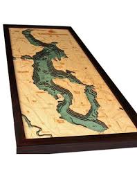 Woodcharts Lake Washington Bathymetric 3 D Wood Carved Nautical Chart