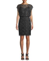 Aidan Mattox Geometric Beaded Short Sleeve Blouson Dress Products Dresses Aidan Mattox Designer Cocktail Dress