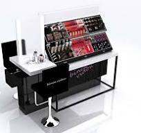 Retail Cosmetic Display Counter High-end Black Cosmetic Display Stand With  Mirror