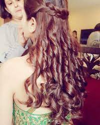 Hairstyles For Engagement Loose Curls With A Braid On Head Wedmegood Wedmegood Indianbride Indianwedd Hair Styles Open Hairstyles Loose Curls Hairstyles