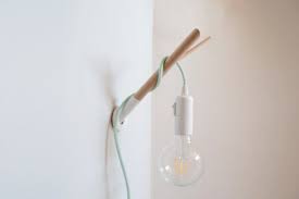 Handmade Wooden Lamp Hook With A Colored Fabric Cable Wall Etsy Wooden Lamp Hanging Light Bulbs Hanging Lights