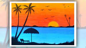 ᐈ sunsets at the beach stock drawings royalty free sunsets. How To Draw Sunset Scenery For Beginners With Oil Pastel Step By Step Youtube