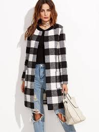 Black And White Checkered Jacket Womens Buffalo Check Jacket Black White Jackets Coats Fashion Clothes Women S Clothes Women S Clothing F Collarless Coat Work Wear Women Long Coat Women