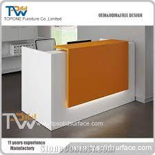 Artificial Marble Stone Small Office Reception Desk With Orange Color Acrylic Solid Surface Reception Counter Table Tops For Sale From China Stonecontact Com