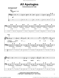 Nirvana All Apologies Sheet Music For Bass Tablature Bass Guitar Bass Tablature Tablature Bass Tabs