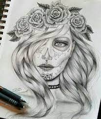 Freehand Day Of The Dead Drawing By Me Graphite On Sketchbook Paper 11 X 14 In Skull Girl Tattoo Day Of The Dead Drawing Bow Tattoo Designs