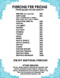 Piercing Pricing Adorn Body Art