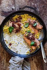 This Whiskey Cream Salmon Corn Skillet Is A One Pan Minimal Ingredient Recipe That Takes Less Than 30 In 2020 Whiskey Cream Delicious Seafood Recipes Salmon Recipes