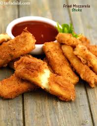These crispy fried mozzarella slices make an unusual and tasty starter. Calories Of Fried Mozzarella Sticks Homemade Fried Cheese Sticks Tarladalal Com