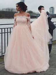 Off Shoulder Long Sleeve Pink A Line Wedding Dresses Online Wd344 Blush Pink Wedding Dress Pink Wedding Dresses Online Wedding Dress