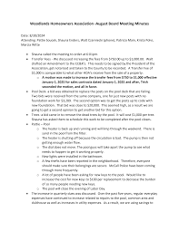 Woodlands Homeowners Association -August Board Meeting Minutes