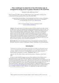 Pdf New Challenges For Libraries In The Information Age A Comparative Study Of Ict In Public Libraries In 25 Countries
