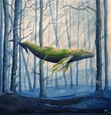 Forest Whale 6x6inch Watercolour Forest Art Whale Art Art
