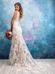 V Neck Sleeveless Lace Sheath Wedding Dress By Allure Bridals Image 2 Sheath Wedding Dress Lace Allure Bridal Gowns Allure Bridal