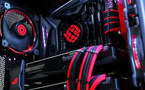 Asus Pc Gaming Graphics Card Sli Cooling Fan Red 2k Wallpaper Hdwallpaper Desktop In 2021 Custom Pc Graphic Card Gaming Pc