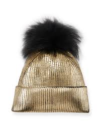 434 x 650 jpeg 63 кб. Jocelyn Metallic Fur Pompom Beanie Hat Neiman Marcus
