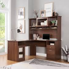 The office desk with filing cabinet by cherryman has a scratch resistant melamine surface that will remain looking new even after years of full time work shifts. Red Barrel Studio Home Office L Shaped Desk With Hutch And Glass Doors Writing Workstation With Shelves And File Cabinet For Home Office Brown Wayfair