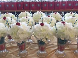 Get ready to hit up the local diner for a milkshake, it's time for a 50s party! 1950 S Sock Hop Centerpiece Idea Sock Hop Party 1950s Party Ideas 1950s Party Decorations