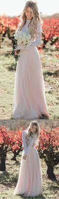 Two Piece Long Sleeve Lace Wedding Dresses Blush Pink Boho Beach Wedding Dress M5510