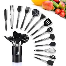 Kitchen utensils set nylon stainless steel 23 piece heat resistant cooking tools. Buy 14 Piece Kitchen Utensil Set Silicone And Stainless Steel Kitchen Utensils Home Kitchen Tools And Gadgets With Storage Bucket Online In Indonesia 314670757