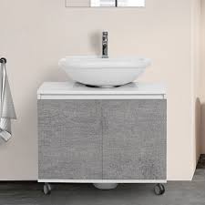 Per una parete piccola ma organizzata. Mobile Bagno Sottolavabo Copricolonna Grigio 80 Cm Su Ruote Con 2 Ante