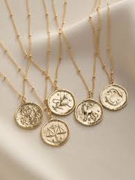 Zodiac Coin Necklace Gold Coin Necklace Coin Necklace Jewelry