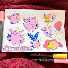 Little Pink Friends Thinking Of Making These Into Stickers Would U Guys Be Into That Illustration Posca Poscapen Pokemon Cute Art Marker Art Art