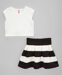 Black And White Crop Top For Girls American Kids Off White Black Crop Top High Waist Skirt Toddler Girls Crop Top Outfits Kids Outfits Girl Outfits