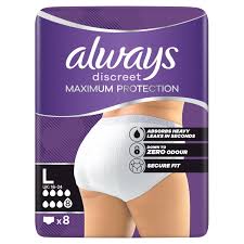 Always Discreet Incontinence Pants Maximum Protection Size L 8 Pants -  Dunnes Stores