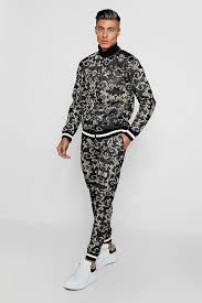 The most common mens lounge suit material is metal. Men S Baroque Print Funnel Neck Skinny Fit Tracksuit Boohoo Uk Tracksuit Skinny Fit Men Fashion Casual Outfits