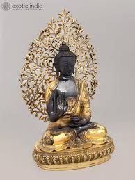 20" Superfine Shakyamuni Buddha Idol Preaching His Dharma with Bodhi Tree as Backdrop | Exotic India Art