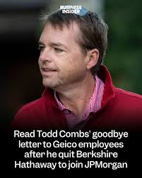 Todd Combs, Warren Buffett's longtime deputy and Geico's CEO since 2020,  thanked his employees and heralded his successor in an internal email.  (Credit: Getty Images) #jpmorgan #berkshirehathaway #warrenbuffett