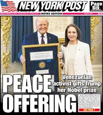 El New York Post publica lo que ser&iacute;a la primera foto oficial de la reuni&oacute;n entre Donald Trump y Mar&iacute;a Corina Machado.