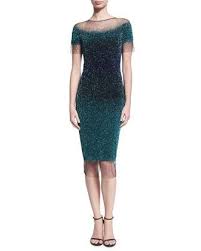 Pamella Roland Ombre Sequined Illusion Cocktail Dress Green Blue Designer Cocktail Dress Cocktail Dress Dresses
